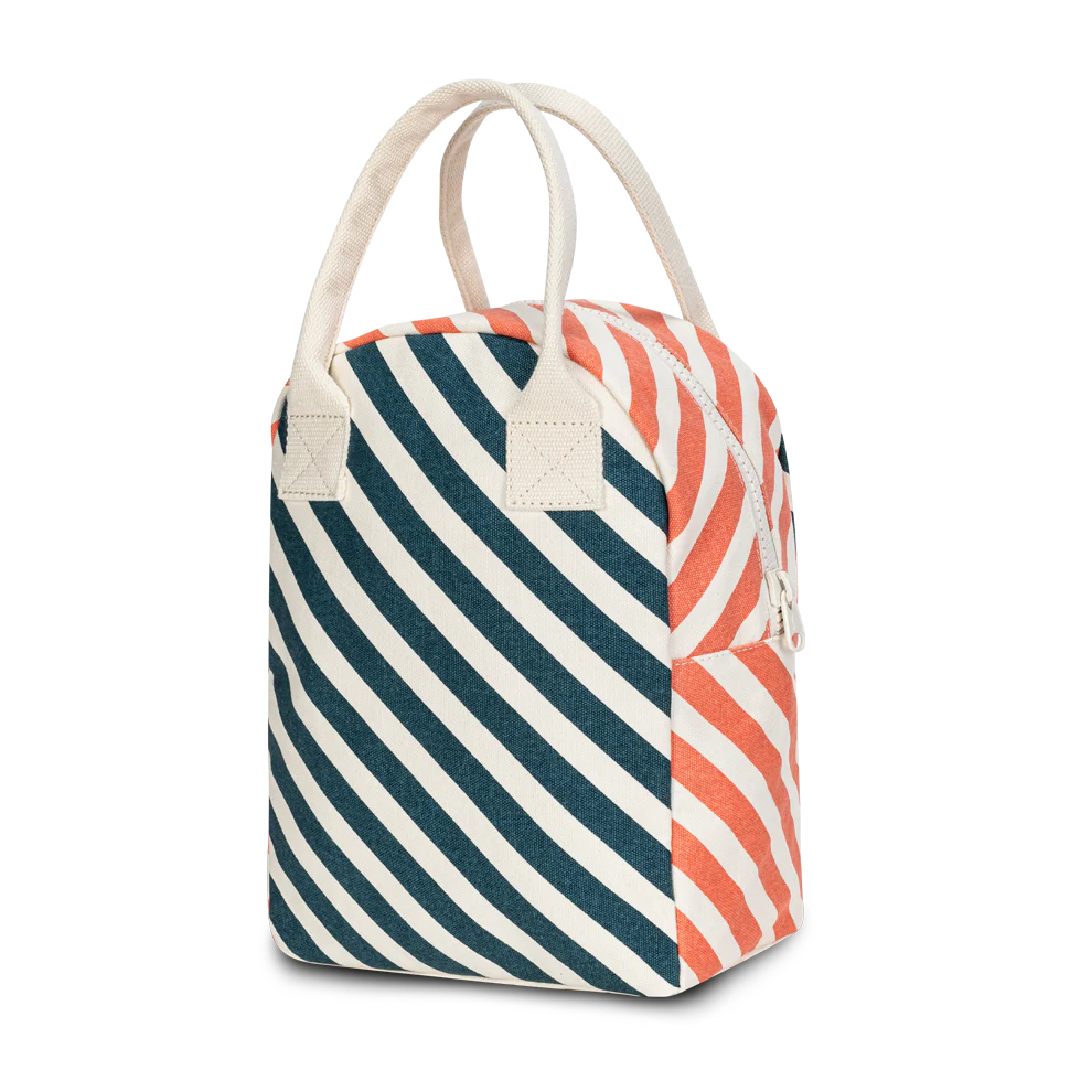 Fluf Zipper Lunch Bag - Stripe Teal Apricot