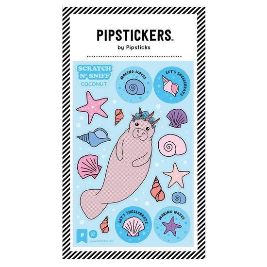 pipsticks scratch & sniff sticker sheet queen manatee