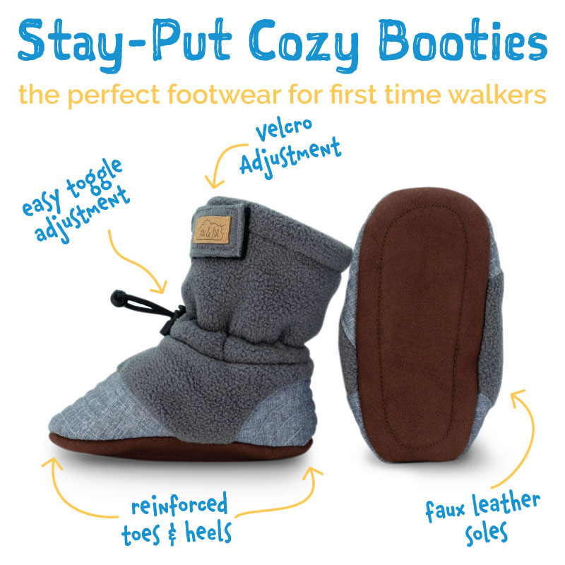 Jan & Jul Adjustable Stay-Put Cozy Fleece Booties - Heather Grey