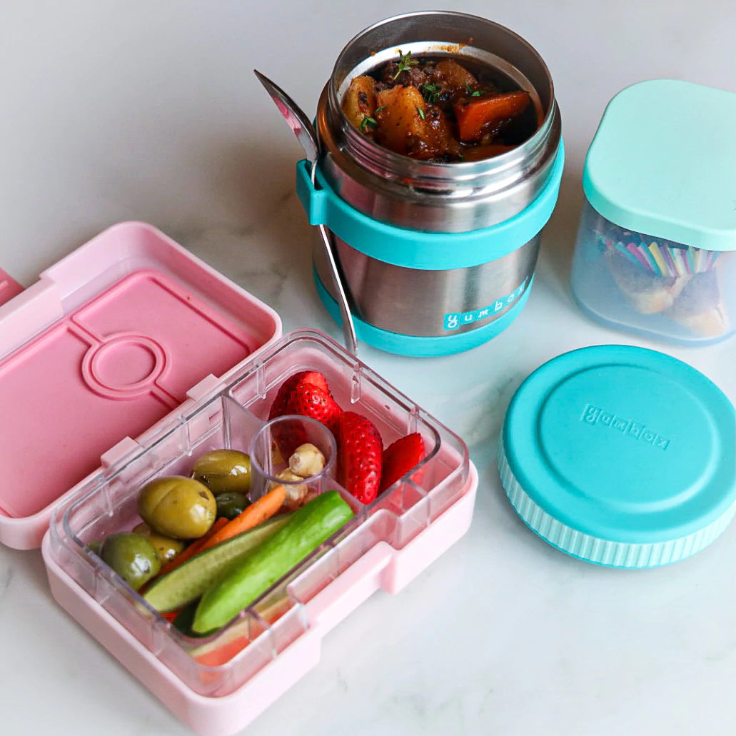 yumbox zuppa triple insulated stainless steel thermal food jar with spoon and silicone band