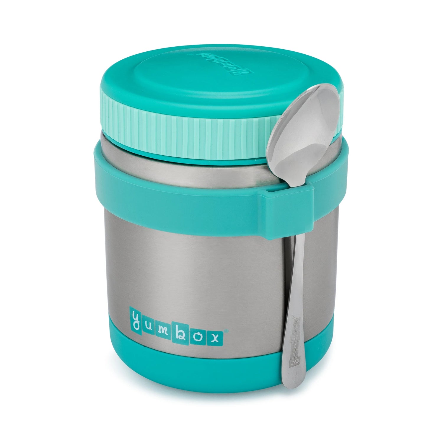yumbox zuppa triple insulated stainless steel thermal food jar with spoon and silicone band caicos aqua