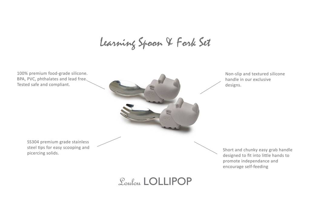 loulou lollipop learning spoon/fork set - rhino
