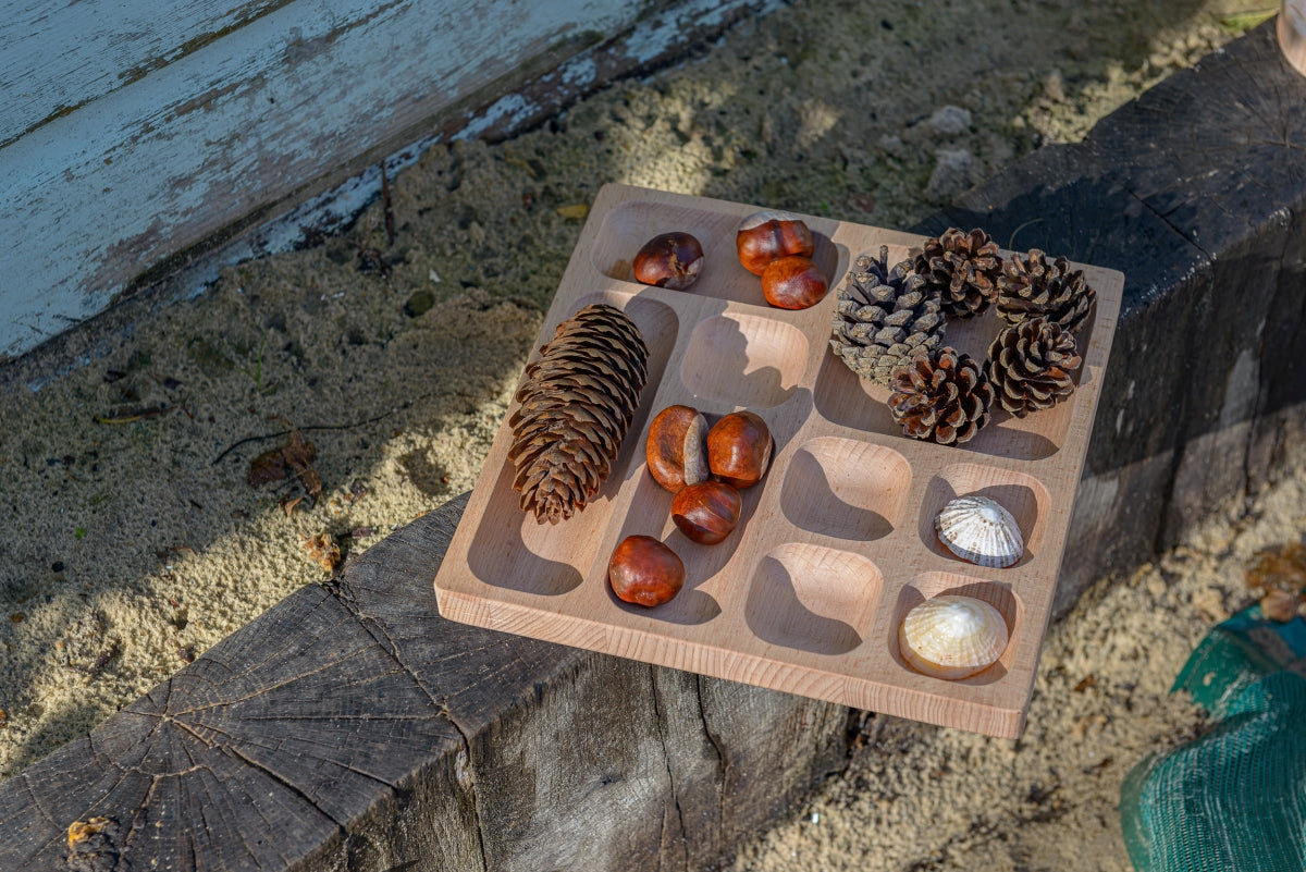 natural tinker tray by yellow door
